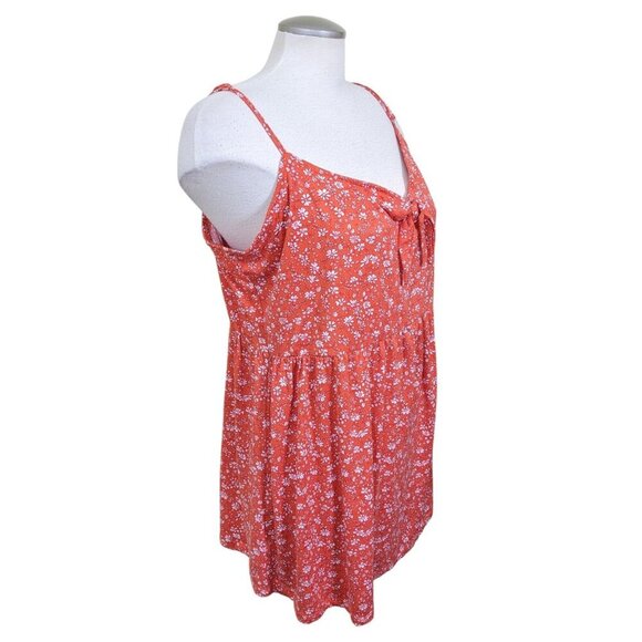 Womens Babydoll Top Plus Size 2X Orange Floral Y2K Style Smocked Back Straps - Picture 4 of 6